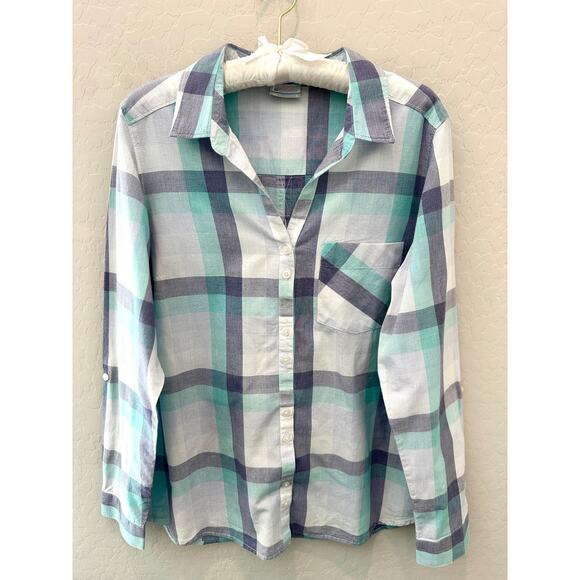 COLUMBIA | Blue White Plaid Button Down Long Sleeve Outdoors Shirt | Large - Picture 1 of 6